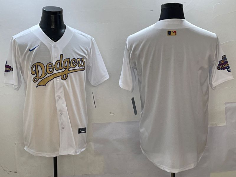 Men Los Angeles Dodgers Blank White Champion gold character 2025 Nike MLB Jersey style 1